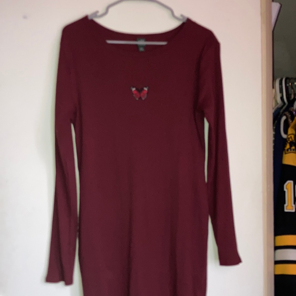 Maroon dress with butterfly in the middle of chest
